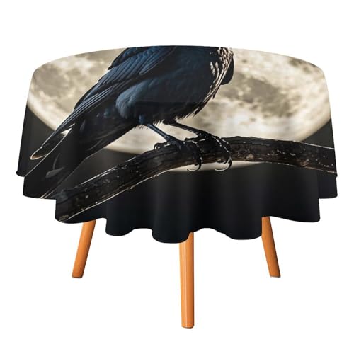 FHESDCW Schwarze Krähe auf Vollmond-Tischdecke, hitzebeständig, Polyester, runde Tischdecke, langlebig, waschbar, Tischdecke für Küche, Party, Hochzeit, Picknick, 91,4 x 91,4 cm FHESDCW Schwarze Krähe auf Vollmond-Tischdecke, hitzebeständig, Polyester, runde Tischdecke, langlebig, waschbar, Tischdecke für Küche, Party, Hochzeit, Picknick, 91,4 x 91,4 cm von FHESDCW