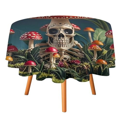 FHESDCW Skelett-Tischdecke, Motiv: Mystery-Pilz, hitzebeständig, Polyester, rund, langlebig, waschbar, Tischdecke für Küche, Party, Hochzeit, Picknick, 91,4 x 91,4 cm FHESDCW Skelett-Tischdecke, Motiv: Mystery-Pilz, hitzebeständig, Polyester, rund, langlebig, waschbar, Tischdecke für Küche, Party, Hochzeit, Picknick, 91,4 x 91,4 cm von FHESDCW