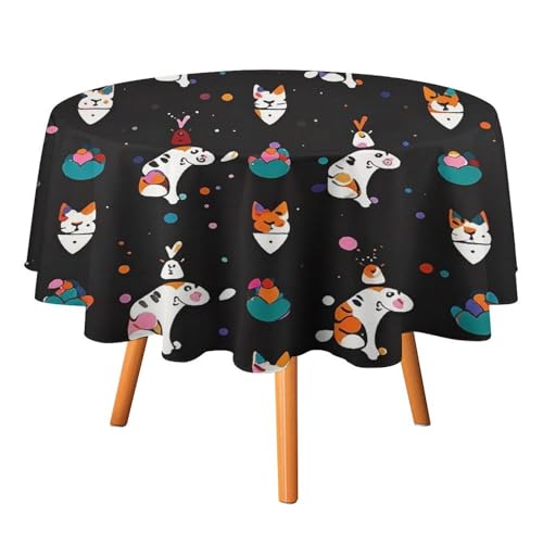 FHESDCW Süße Cartoon-Katzen-Tischdecke, hitzebeständig, Polyester, rund, strapazierfähig, waschbar, Tischdecke für Küche, Party, Hochzeit, Picknick, 178 x 177,8 cm FHESDCW Süße Cartoon-Katzen-Tischdecke, hitzebeständig, Polyester, rund, strapazierfähig, waschbar, Tischdecke für Küche, Party, Hochzeit, Picknick, 178 x 177,8 cm von FHESDCW