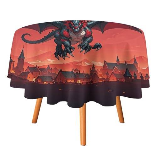 FHESDCW Tischdecke, Motiv: Drache, hitzebeständig, Polyester, rund, strapazierfähig, waschbar, Tischdecke für Küche, Party, Hochzeit, Picknick, 152,4 x 152,4 cm, Rot / Schwarz FHESDCW Tischdecke, Motiv: Drache, hitzebeständig, Polyester, rund, strapazierfähig, waschbar, Tischdecke für Küche, Party, Hochzeit, Picknick, 152,4 x 152,4 cm, Rot / Schwarz von FHESDCW