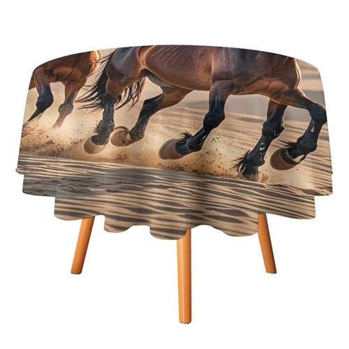 FHESDCW Tischdecke, Motiv: Pferde, die im Sand laufen, hitzebeständig, Polyester, rund, strapazierfähig, waschbar, Tischdecke für Küche, Party, Hochzeit, Picknick, 91,4 x 91,4 cm FHESDCW Tischdecke, Motiv: Pferde, die im Sand laufen, hitzebeständig, Polyester, rund, strapazierfähig, waschbar, Tischdecke für Küche, Party, Hochzeit, Picknick, 91,4 x 91,4 cm von FHESDCW