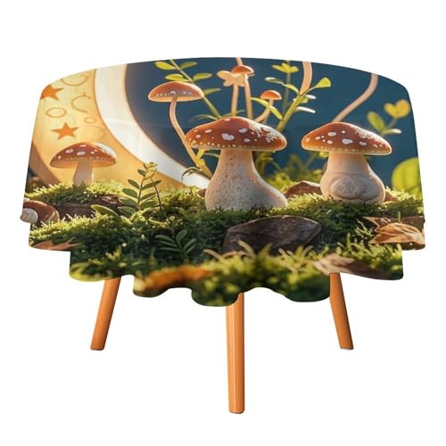 FHESDCW Tischdecke, Motiv: Pilz, Mond und Sterne, hitzebeständig, Polyester, rund, strapazierfähig, waschbar, Tischdecke für Küche, Party, Hochzeit, Picknick, 127 x 127 cm FHESDCW Tischdecke, Motiv: Pilz, Mond und Sterne, hitzebeständig, Polyester, rund, strapazierfähig, waschbar, Tischdecke für Küche, Party, Hochzeit, Picknick, 127 x 127 cm von FHESDCW