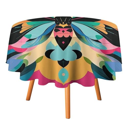 FHESDCW Tischdecke, Motiv: niedliche und bunte Motten, hitzebeständig, Polyester, rund, strapazierfähig, waschbar, Tischdecke für Küche, Party, Hochzeit, Picknick, 178 x 178 cm FHESDCW Tischdecke, Motiv: niedliche und bunte Motten, hitzebeständig, Polyester, rund, strapazierfähig, waschbar, Tischdecke für Küche, Party, Hochzeit, Picknick, 178 x 178 cm von FHESDCW