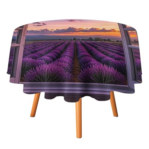 FHESDCW Tischdecke, violett, Sonnenuntergang, Lavendelblüte, hitzebeständig, Polyester, rund, strapazierfähig, waschbar, Tischdecke für Küche, Party, Hochzeit, Picknick, 91,4 x 91,4 cm FHESDCW Tischdecke, violett, Sonnenuntergang, Lavendelblüte, hitzebeständig, Polyester, rund, strapazierfähig, waschbar, Tischdecke für Küche, Party, Hochzeit, Picknick, 91,4 x 91,4 cm von FHESDCW