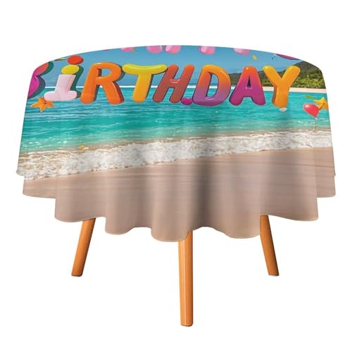 FHESDCW Tischdecke "Happy Birthday on the Beach", hitzebeständig, Polyester, runde Tischdecke, langlebig, waschbar, Tischdecke für Küche, Party, Hochzeit, Picknick, 127 x 127 cm FHESDCW Tischdecke "Happy Birthday on the Beach", hitzebeständig, Polyester, runde Tischdecke, langlebig, waschbar, Tischdecke für Küche, Party, Hochzeit, Picknick, 127 x 127 cm von FHESDCW