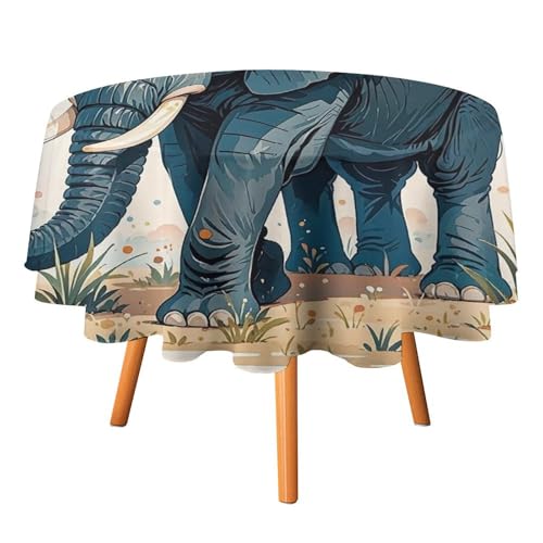 FHESDCW Tischdecke im Elefanten-Aquarell-Stil, hitzebeständig, Polyester, rund, strapazierfähig, waschbar, Tischdecke für Küche, Party, Hochzeit, Picknick, 127 x 127 cm FHESDCW Tischdecke im Elefanten-Aquarell-Stil, hitzebeständig, Polyester, rund, strapazierfähig, waschbar, Tischdecke für Küche, Party, Hochzeit, Picknick, 127 x 127 cm von FHESDCW