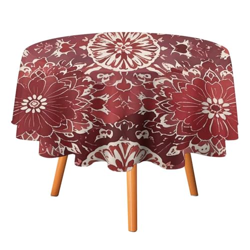 FHESDCW Tischdecke im böhmischen Stil, dunkelrote Blumen, hitzebeständig, Polyester, rund, strapazierfähig, waschbar, Tischdecke für Küche, Party, Hochzeit, Picknick, 152,4 x 152,4 cm FHESDCW Tischdecke im böhmischen Stil, dunkelrote Blumen, hitzebeständig, Polyester, rund, strapazierfähig, waschbar, Tischdecke für Küche, Party, Hochzeit, Picknick, 152,4 x 152,4 cm von FHESDCW