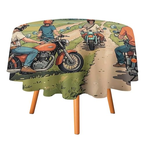 FHESDCW Tischdecke mit Aufschrift "Friend Riding A Motorrad", hitzebeständig, Polyester, rund, strapazierfähig, waschbar, Tischdecke für Küche, Party, Hochzeit, Picknick, 152,4 x 152,4 cm FHESDCW Tischdecke mit Aufschrift "Friend Riding A Motorrad", hitzebeständig, Polyester, rund, strapazierfähig, waschbar, Tischdecke für Küche, Party, Hochzeit, Picknick, 152,4 x 152,4 cm von FHESDCW