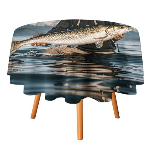 FHESDCW Tischdecke mit Bass-Angelwelle, hitzebeständig, Polyester, rund, strapazierfähig, waschbar, Tischdecke für Küche, Party, Hochzeit, Picknick, 127 x 127 cm FHESDCW Tischdecke mit Bass-Angelwelle, hitzebeständig, Polyester, rund, strapazierfähig, waschbar, Tischdecke für Küche, Party, Hochzeit, Picknick, 127 x 127 cm von FHESDCW