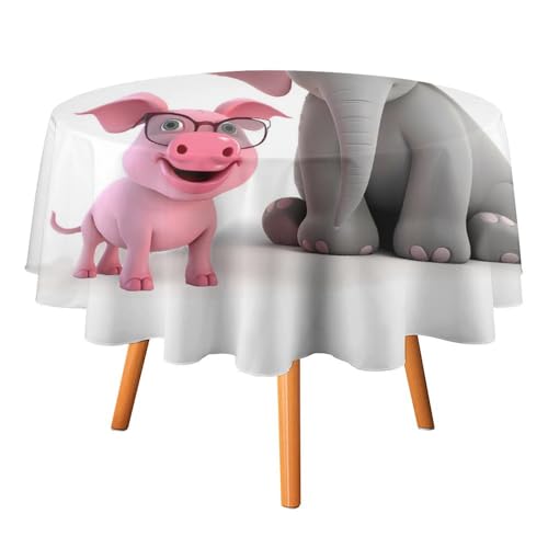 FHESDCW Tischdecke mit Elefant und Schweinchen, hitzebeständig, Polyester, rund, strapazierfähig, waschbar, Tischdecke für Küche, Party, Hochzeit, Picknick, 152,4 x 152,4 cm FHESDCW Tischdecke mit Elefant und Schweinchen, hitzebeständig, Polyester, rund, strapazierfähig, waschbar, Tischdecke für Küche, Party, Hochzeit, Picknick, 152,4 x 152,4 cm von FHESDCW