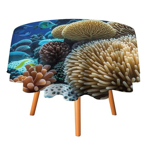 FHESDCW Tischdecke mit Fischkorallenriff, hitzebeständig, Polyester, rund, strapazierfähig, waschbar, Tischdecke für Küche, Party, Hochzeit, Picknick, 178 x 178 cm FHESDCW Tischdecke mit Fischkorallenriff, hitzebeständig, Polyester, rund, strapazierfähig, waschbar, Tischdecke für Küche, Party, Hochzeit, Picknick, 178 x 178 cm von FHESDCW