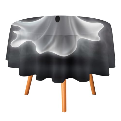 FHESDCW Tischdecke mit Halloween-Geistermotiv, hitzebeständig, Polyester, rund, strapazierfähig, waschbar, Tischdecke für Küche, Party, Hochzeit, Picknick, 178 x 178 cm, Schwarz FHESDCW Tischdecke mit Halloween-Geistermotiv, hitzebeständig, Polyester, rund, strapazierfähig, waschbar, Tischdecke für Küche, Party, Hochzeit, Picknick, 178 x 178 cm, Schwarz von FHESDCW