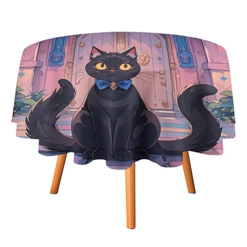 FHESDCW Tischdecke mit Katze und magischem Schloss, hitzebeständig, Polyester, runde Tischdecke, langlebig, waschbar, Tischdecke für Küche, Party, Hochzeit, Picknick, 127 x 127 cm FHESDCW Tischdecke mit Katze und magischem Schloss, hitzebeständig, Polyester, runde Tischdecke, langlebig, waschbar, Tischdecke für Küche, Party, Hochzeit, Picknick, 127 x 127 cm von FHESDCW