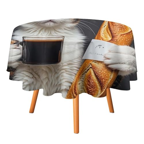 FHESDCW Tischdecke mit Katzenbrot und Kaffee, hitzebeständig, Polyester, rund, langlebig, waschbar, Tischdecke für Küche, Party, Hochzeit, Picknick, 91,4 x 91,4 cm FHESDCW Tischdecke mit Katzenbrot und Kaffee, hitzebeständig, Polyester, rund, langlebig, waschbar, Tischdecke für Küche, Party, Hochzeit, Picknick, 91,4 x 91,4 cm von FHESDCW