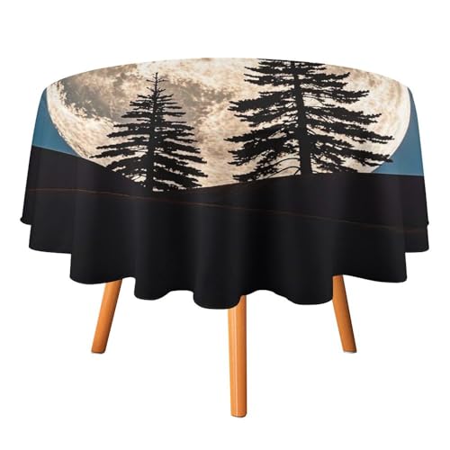 FHESDCW Tischdecke mit Kiefernbäumen des Mondes, hitzebeständig, Polyester, runde Tischdecke, langlebig, waschbar, Tischdecke für Küche, Party, Hochzeit, Picknick, 91,4 x 91,4 cm FHESDCW Tischdecke mit Kiefernbäumen des Mondes, hitzebeständig, Polyester, runde Tischdecke, langlebig, waschbar, Tischdecke für Küche, Party, Hochzeit, Picknick, 91,4 x 91,4 cm von FHESDCW