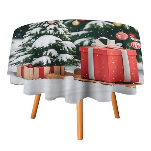 FHESDCW Tischdecke mit Kiefernbaum und Geschenkbox, hitzebeständig, Polyester, rund, langlebig, waschbar, Tischdecke für Küche, Party, Hochzeit, Picknick, 127 x 127 cm FHESDCW Tischdecke mit Kiefernbaum und Geschenkbox, hitzebeständig, Polyester, rund, langlebig, waschbar, Tischdecke für Küche, Party, Hochzeit, Picknick, 127 x 127 cm von FHESDCW