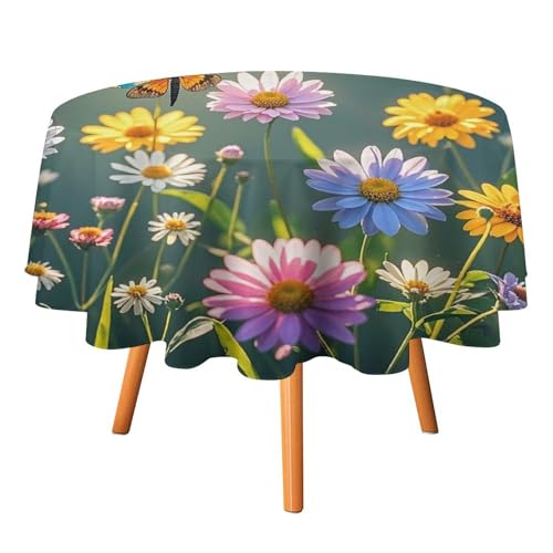FHESDCW Tischdecke mit Libellen, Blumen und Pflanzen, hitzebeständig, Polyester, rund, strapazierfähig, waschbar, Tischdecke für Küche, Party, Hochzeit, Picknick, 91,4 x 91,4 cm FHESDCW Tischdecke mit Libellen, Blumen und Pflanzen, hitzebeständig, Polyester, rund, strapazierfähig, waschbar, Tischdecke für Küche, Party, Hochzeit, Picknick, 91,4 x 91,4 cm von FHESDCW