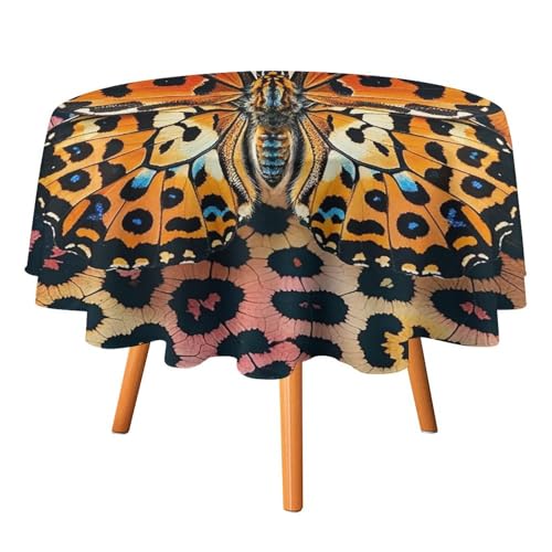 FHESDCW Tischdecke mit Schmetterlings-Leopardenmuster, hitzebeständig, Polyester, rund, strapazierfähig, waschbar, Tischdecke für Küche, Party, Hochzeit, Picknick, 178 x 178 cm FHESDCW Tischdecke mit Schmetterlings-Leopardenmuster, hitzebeständig, Polyester, rund, strapazierfähig, waschbar, Tischdecke für Küche, Party, Hochzeit, Picknick, 178 x 178 cm von FHESDCW