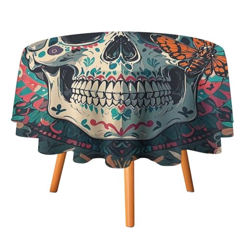 FHESDCW Tischdecke mit Skelett-Motiv, hitzebeständig, Polyester, rund, strapazierfähig, waschbar, Tischdecke für Küche, Party, Hochzeit, Picknick, 91,4 x 91,4 cm FHESDCW Tischdecke mit Skelett-Motiv, hitzebeständig, Polyester, rund, strapazierfähig, waschbar, Tischdecke für Küche, Party, Hochzeit, Picknick, 91,4 x 91,4 cm von FHESDCW