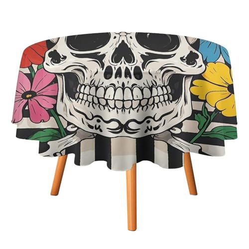 FHESDCW Tischdecke mit Skelett und Blume, hitzebeständig, Polyester, rund, strapazierfähig, waschbar, Tischdecke für Küche, Party, Hochzeit, Picknick, 91,4 x 91,4 cm, Schwarz und Weiß FHESDCW Tischdecke mit Skelett und Blume, hitzebeständig, Polyester, rund, strapazierfähig, waschbar, Tischdecke für Küche, Party, Hochzeit, Picknick, 91,4 x 91,4 cm, Schwarz und Weiß von FHESDCW