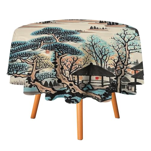 FHESDCW Tischdecke mit Tintenmalerei, Motiv: Bergbaum, hitzebeständig, Polyester, rund, strapazierfähig, waschbar, Tischdecke für Küche, Party, Hochzeit, Picknick, 91,4 x 91,4 cm FHESDCW Tischdecke mit Tintenmalerei, Motiv: Bergbaum, hitzebeständig, Polyester, rund, strapazierfähig, waschbar, Tischdecke für Küche, Party, Hochzeit, Picknick, 91,4 x 91,4 cm von FHESDCW