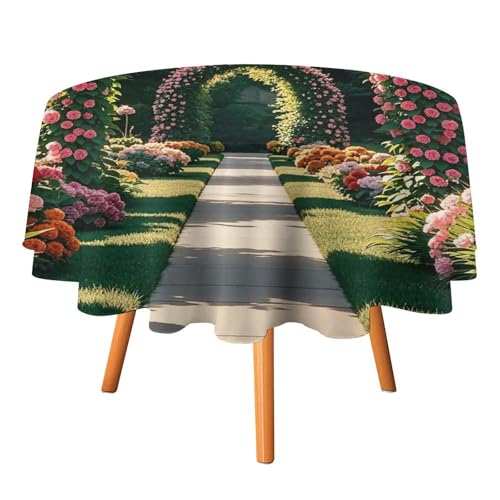 FHESDCW Tischdecke mit Zierpflanzen, Blumenbogen, hitzebeständig, Polyester, rund, strapazierfähig, waschbar, Tischdecke für Küche, Party, Hochzeit, Picknick, 127 x 127 cm FHESDCW Tischdecke mit Zierpflanzen, Blumenbogen, hitzebeständig, Polyester, rund, strapazierfähig, waschbar, Tischdecke für Küche, Party, Hochzeit, Picknick, 127 x 127 cm von FHESDCW