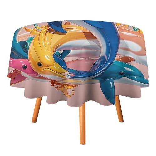 FHESDCW Tischdecke mit abstraktem Tier-Delfin, hitzebeständig, Polyester, rund, strapazierfähig, waschbar, Tischdecke für Küche, Party, Hochzeit, Picknick, 178 x 177,8 cm FHESDCW Tischdecke mit abstraktem Tier-Delfin, hitzebeständig, Polyester, rund, strapazierfähig, waschbar, Tischdecke für Küche, Party, Hochzeit, Picknick, 178 x 177,8 cm von FHESDCW