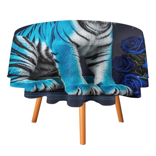 FHESDCW Tischdecke mit blauem Rosenmotiv, hitzebeständig, Polyester, rund, strapazierfähig, waschbar, Tischdecke für Küche, Party, Hochzeit, Picknick, 91,4 x 91,4 cm FHESDCW Tischdecke mit blauem Rosenmotiv, hitzebeständig, Polyester, rund, strapazierfähig, waschbar, Tischdecke für Küche, Party, Hochzeit, Picknick, 91,4 x 91,4 cm von FHESDCW