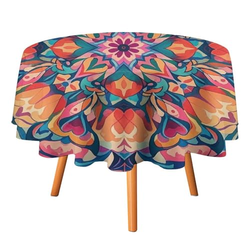 FHESDCW Tischdecke mit buntem symmetrischem Muster, hitzebeständig, Polyester, rund, strapazierfähig, waschbar, Tischdecke für Küche, Party, Hochzeit, Picknick, 91,4 x 91,4 cm FHESDCW Tischdecke mit buntem symmetrischem Muster, hitzebeständig, Polyester, rund, strapazierfähig, waschbar, Tischdecke für Küche, Party, Hochzeit, Picknick, 91,4 x 91,4 cm von FHESDCW