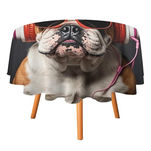 FHESDCW Tischdecke mit bunten Bulldoggen, hitzebeständig, Polyester, rund, strapazierfähig, waschbar, Tischdecke für Küche, Party, Hochzeit, Picknick, 152,4 x 152,4 cm FHESDCW Tischdecke mit bunten Bulldoggen, hitzebeständig, Polyester, rund, strapazierfähig, waschbar, Tischdecke für Küche, Party, Hochzeit, Picknick, 152,4 x 152,4 cm von FHESDCW