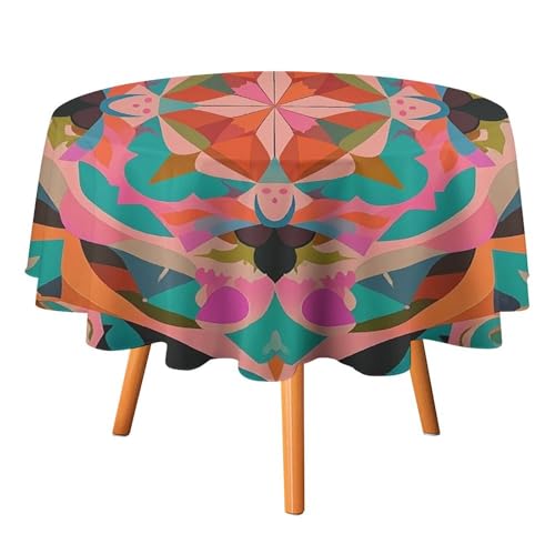 FHESDCW Tischdecke mit bunten böhmischen Mustern, hitzebeständig, Polyester, rund, strapazierfähig, waschbar, Tischdecke für Küche, Party, Hochzeit, Picknick, 178 x 178 cm FHESDCW Tischdecke mit bunten böhmischen Mustern, hitzebeständig, Polyester, rund, strapazierfähig, waschbar, Tischdecke für Küche, Party, Hochzeit, Picknick, 178 x 178 cm von FHESDCW