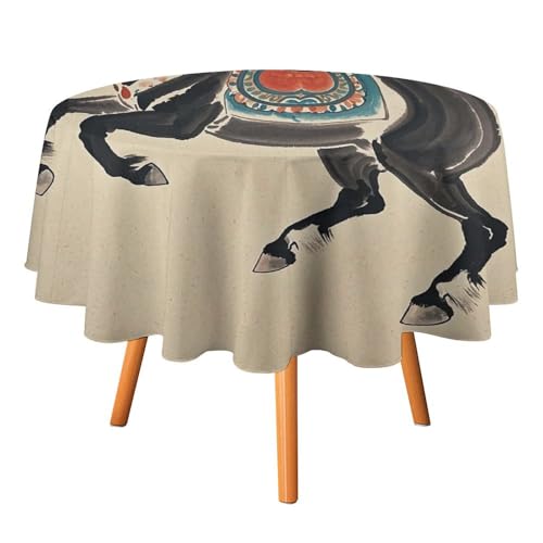 FHESDCW Tischdecke mit chinesischer traditioneller Malerei, Pferd, hitzebeständig, Polyester, runde Tischdecke, langlebig, waschbar, Tischdecke für Küche, Party, Hochzeit, Picknick, 91,4 x 91,4 cm FHESDCW Tischdecke mit chinesischer traditioneller Malerei, Pferd, hitzebeständig, Polyester, runde Tischdecke, langlebig, waschbar, Tischdecke für Küche, Party, Hochzeit, Picknick, 91,4 x 91,4 cm von FHESDCW