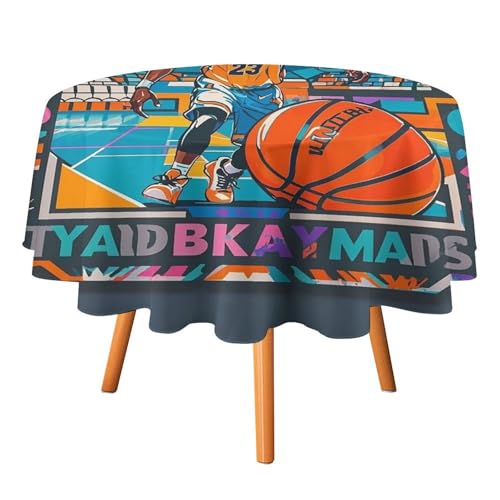 FHESDCW Tischdecke mit coolem Basketball-Thema, hitzebeständig, Polyester, rund, strapazierfähig, waschbar, Tischdecke für Küche, Party, Hochzeit, Picknick, 91,4 x 91,4 cm FHESDCW Tischdecke mit coolem Basketball-Thema, hitzebeständig, Polyester, rund, strapazierfähig, waschbar, Tischdecke für Küche, Party, Hochzeit, Picknick, 91,4 x 91,4 cm von FHESDCW