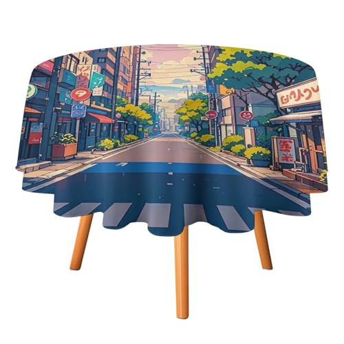 FHESDCW Tischdecke mit japanischen Straßen, hitzebeständig, Polyester, rund, strapazierfähig, waschbar, Tischdecke für Küche, Party, Hochzeit, Picknick, 91,4 x 91,4 cm FHESDCW Tischdecke mit japanischen Straßen, hitzebeständig, Polyester, rund, strapazierfähig, waschbar, Tischdecke für Küche, Party, Hochzeit, Picknick, 91,4 x 91,4 cm von FHESDCW