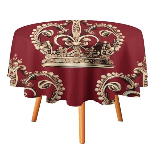FHESDCW Tischdecke mit roter Krone, hitzebeständig, Polyester, rund, strapazierfähig, waschbar, Tischdecke für Küche, Party, Hochzeit, Picknick, 178 x 178 cm FHESDCW Tischdecke mit roter Krone, hitzebeständig, Polyester, rund, strapazierfähig, waschbar, Tischdecke für Küche, Party, Hochzeit, Picknick, 178 x 178 cm von FHESDCW