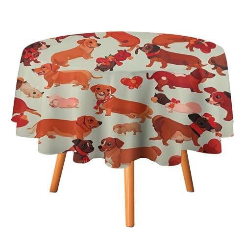 FHESDCW Tischdecke mit vielen romantischen Dackeln, hitzebeständig, Polyester, rund, strapazierfähig, waschbar, Tischdecke für Küche, Party, Hochzeit, Picknick, 91,4 x 91,4 cm FHESDCW Tischdecke mit vielen romantischen Dackeln, hitzebeständig, Polyester, rund, strapazierfähig, waschbar, Tischdecke für Küche, Party, Hochzeit, Picknick, 91,4 x 91,4 cm von FHESDCW