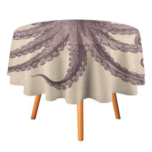 FHESDCW Vintage Octopus Tischdecke, hitzebeständig, Polyester, rund, strapazierfähig, waschbar, Tischdecke für Küche, Party, Hochzeit, Picknick, 91,4 x 91,4 cm FHESDCW Vintage Octopus Tischdecke, hitzebeständig, Polyester, rund, strapazierfähig, waschbar, Tischdecke für Küche, Party, Hochzeit, Picknick, 91,4 x 91,4 cm von FHESDCW