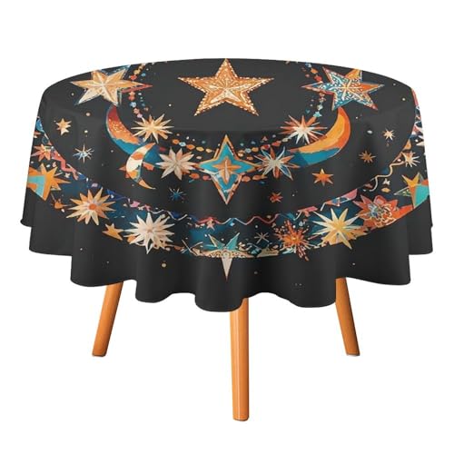 FHESDCW Wunderschöne Tischdecke mit Sternen und Mond, hitzebeständig, Polyester, rund, strapazierfähig, waschbar, Tischdecke für Küche, Party, Hochzeit, Picknick, 91,4 x 91,4 cm FHESDCW Wunderschöne Tischdecke mit Sternen und Mond, hitzebeständig, Polyester, rund, strapazierfähig, waschbar, Tischdecke für Küche, Party, Hochzeit, Picknick, 91,4 x 91,4 cm von FHESDCW