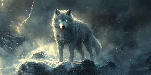 Diamond Painting Kinder Tier, Diamond Painting Set für Erwachsene und Kinder, DIY Diamant Kunst Kits, Mosaikherstellung, Diamanten Malerei Stickerei Kreuzstich Geschenke Home Dekor Wolf 60x120cm H-24 von FHFFTZSC