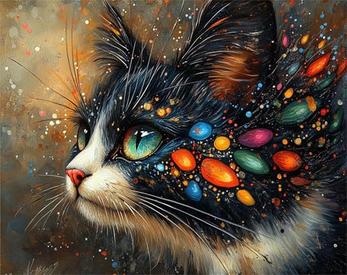 Malen Nach Zahlen Erwachsene Tier Malen Nach Zahlen Katze Bastelset Erwachsene, Paint by Numbers Mit 3 Pinseln und Acrylfarbe, DIY Set für Anfänger und Kinder Ohne Rahmen, Wanddeko 30 x 40 cm x-z143 von FHFFTZSC