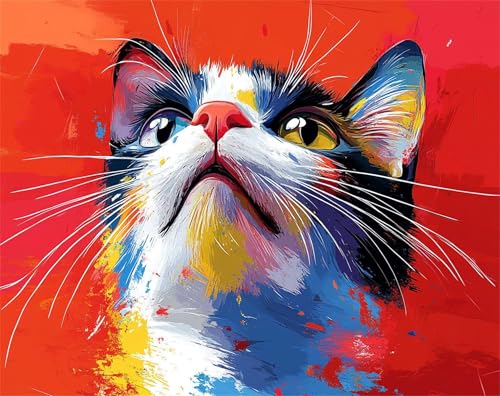 Malen Nach Zahlen Erwachsene Tier Malen Nach Zahlen Katze Bastelset Erwachsene, Paint by Numbers Mit 3 Pinseln und Acrylfarbe, DIY Set für Anfänger und Kinder Ohne Rahmen, Wanddeko 30 x 40 cm x-z133 von FHFFTZSC