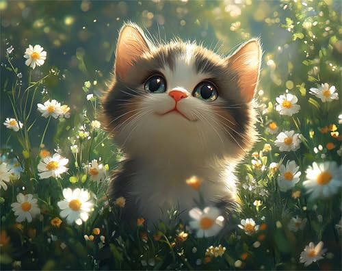 Malen Nach Zahlen Erwachsene Tier Malen Nach Zahlen Katze Bastelset Erwachsene, Paint by Numbers Mit 3 Pinseln und Acrylfarbe, DIY Set für Anfänger und Kinder Ohne Rahmen, Wanddeko 50 x 70 cm x-z136 von FHFFTZSC