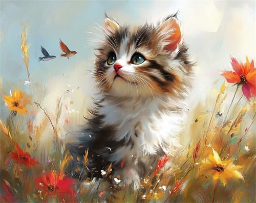 Malen Nach Zahlen Erwachsene Tier Malen Nach Zahlen Kinder ab 7, DIY Set Erwachsene Mit 3 Pinseln und Acrylfarbe, Paint by Numbers für Anfänger, Home Deko Geschenk, Ohne Rahmen, 100x135cm Katze x-z137 von FHFFTZSC