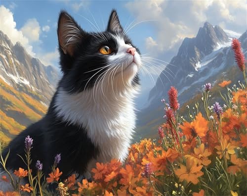 Malen Nach Zahlen Erwachsene Tier Malen Nach Zahlen Kinder ab 7, DIY Set Erwachsene Mit 3 Pinseln und Acrylfarbe, Paint by Numbers für Anfänger, Home Deko Geschenk, Ohne Rahmen, 100x135cm Katze x-z142 von FHFFTZSC