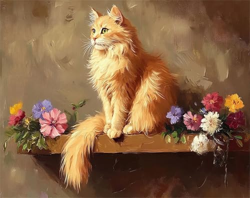 Malen Nach Zahlen Erwachsene Tier Malen Nach Zahlen Kinder ab 7, DIY Set Erwachsene Mit 3 Pinseln und Acrylfarbe, Paint by Numbers für Anfänger, Home Deko Geschenk, Ohne Rahmen, 100x135cm Katze x-z141 von FHFFTZSC