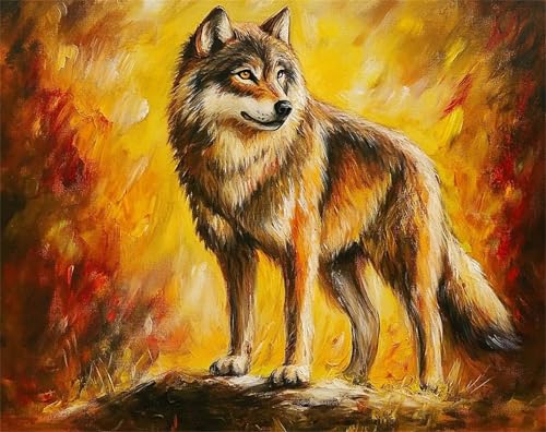 Malen Nach Zahlen Erwachsene Tier Malen Nach Zahlen Kinder ab 7, DIY Set Erwachsene Mit 3 Pinseln und Acrylfarbe, Paint by Numbers für Home Deko Geburtstag Geschenk, Ohne Rahmen, 80x110cm Wolf x-z124 von FHFFTZSC