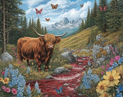 Malen Nach Zahlen Erwachsene Tier Malen Nach Zahlen Ochse Bastelset Erwachsene, Paint by Numbers Mit 3 Pinseln und Acrylfarbe, DIY Set für Anfänger und Kinder Ohne Rahmen, Wanddeko 90 x 120 cm x-z153 von FHFFTZSC