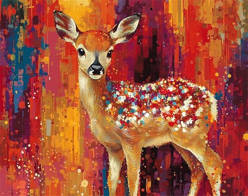 Malen Nach Zahlen Erwachsene Tier Malen Nach Zahlen Reh Bastelset Erwachsene, Paint by Numbers Mit 3 Pinseln und Acrylfarbe, DIY Set für Anfänger und Kinder Ohne Rahmen, Wanddeko 70 x 95 cm x-z128 von FHFFTZSC