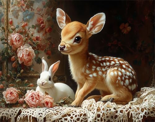 Malen Nach Zahlen Erwachsene Tier Malen Nach Zahlen Sikahirsch Bastelset Erwachsene, Paint by Numbers Mit 3 Pinseln und Acrylfarbe, DIY Set für Anfänger und Kinder, Ohne Rahmen 50 x 70 cm x-z149 von FHFFTZSC
