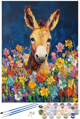 Malen Nach Zahlen Erwachsene kleiner Esel Malen Nach Zahlen Blume Malen Nach Zahlen ab 7 Jahre Mädchen, Handgemalt Ölgemälde Kit für Anfänger mit 3 Pinseln und Acrylfarbe, 30x40cm mit Rahmen -8713 von FHFFTZSC